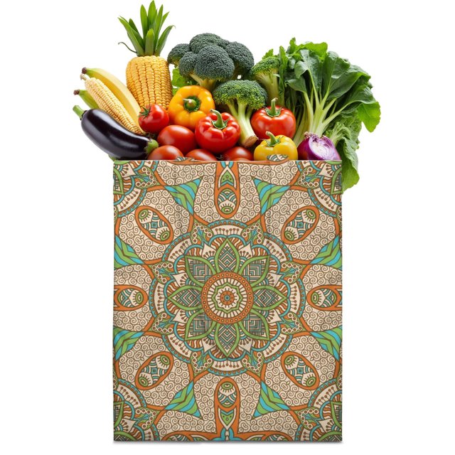 Geometric Mandala Design Foldable Shopping Bag - Durable Machine Washable Tote with Reinforced Stitching