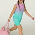 thumbnail image 6 of Summer Clothes for Child Girls Size 8 Girls 2 Piece Outfits Cute Preppy Clothing Sets Casual Sleeveless T Shirts Top and Shorts Athletic Tracksuit Cyan 5-6 Years, 6 of 7