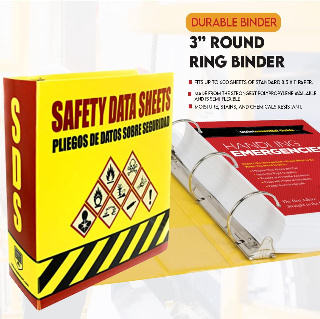 Performore SDS Display Rack -Set with 3 Inch Heavy Duty Ring Binder, Wire Rack, SDS Station Sign, Chain, Mounting Hardware, SDS Poster & SDS Sticker (250 Roll)