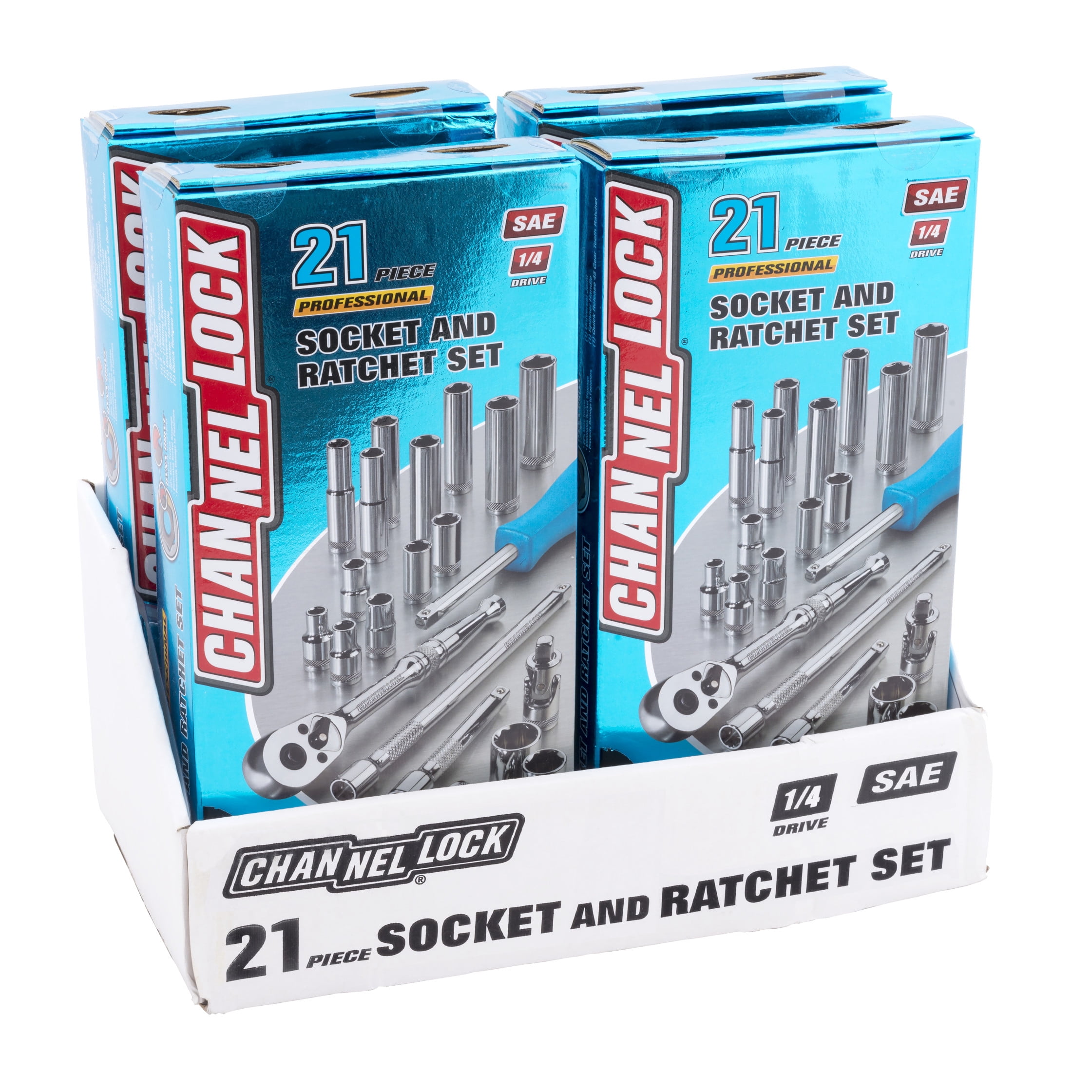CHANNELLOCK 1/4-inch SAE Drive Socket Set, Includes Standard and Deep-Well Sizes, 6-Point Sockets, Durable Steel Case, 21 pieces (34211)