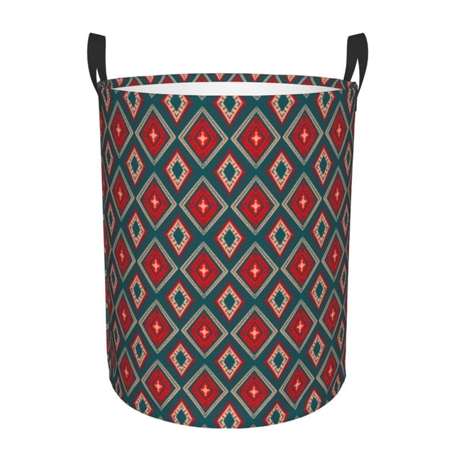Balery Red And Orange On Blue Teal Cesta de ropa redonda con asas, impermeable, independiente, para ropa, juguetes, dormitorio y familia-Small