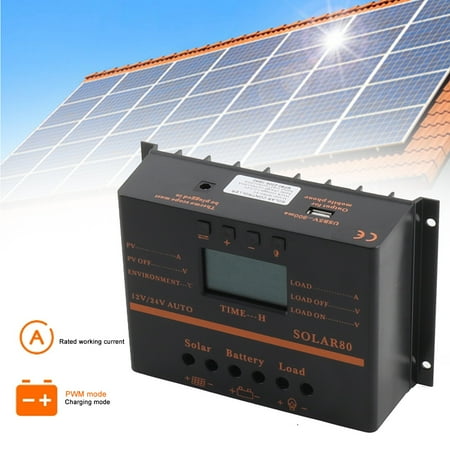 

SUDEG 80A Solar Panel Charge Controller 12/24V LCD USB Charger MPPT PWM Regulator