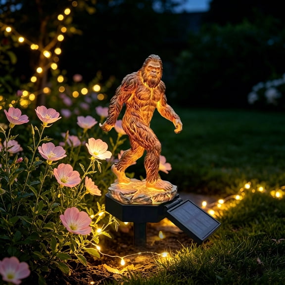 Solar Garden Stake Light Resin Sasquatch Outdoor Decor Lamp, Auto On Off Warm LED Weatherproof Yard Pathway Statue Light, For Backyard Lawn Patio Landscape Ornament