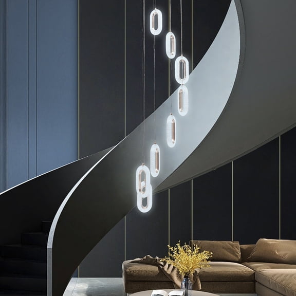 Modern 8-Ring Ceiling Pendant Light LED Timing Chandeliers Lamp with Remote