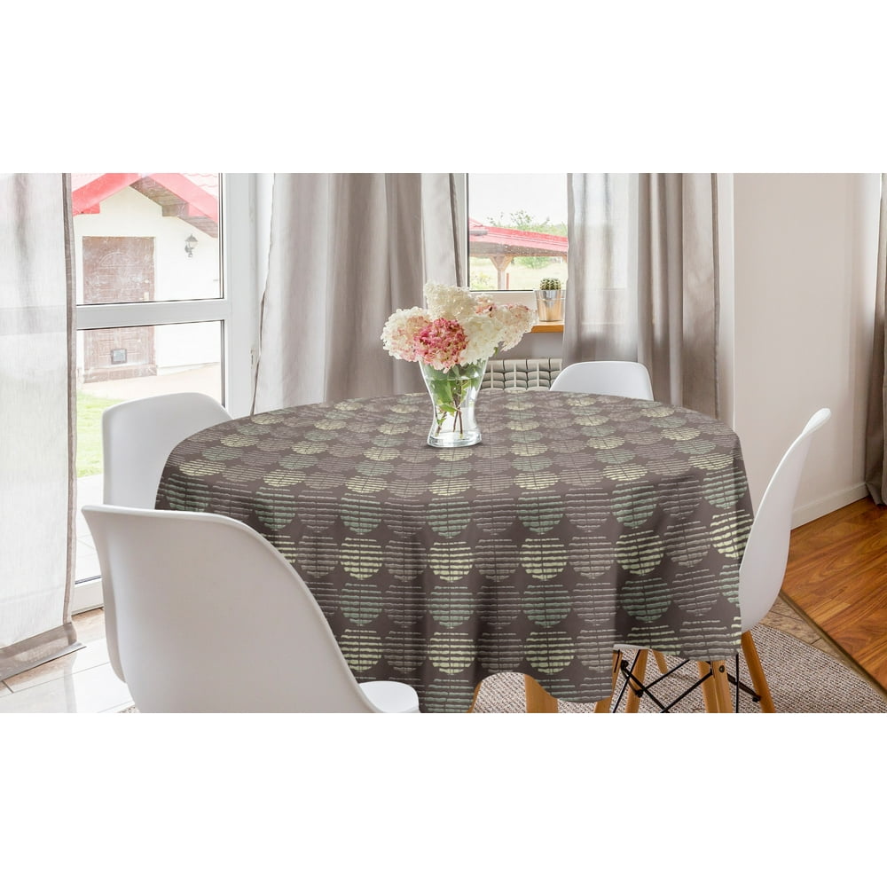 Abstract Round Tablecloth, Strips in Circular Forms, Circle Table Cloth