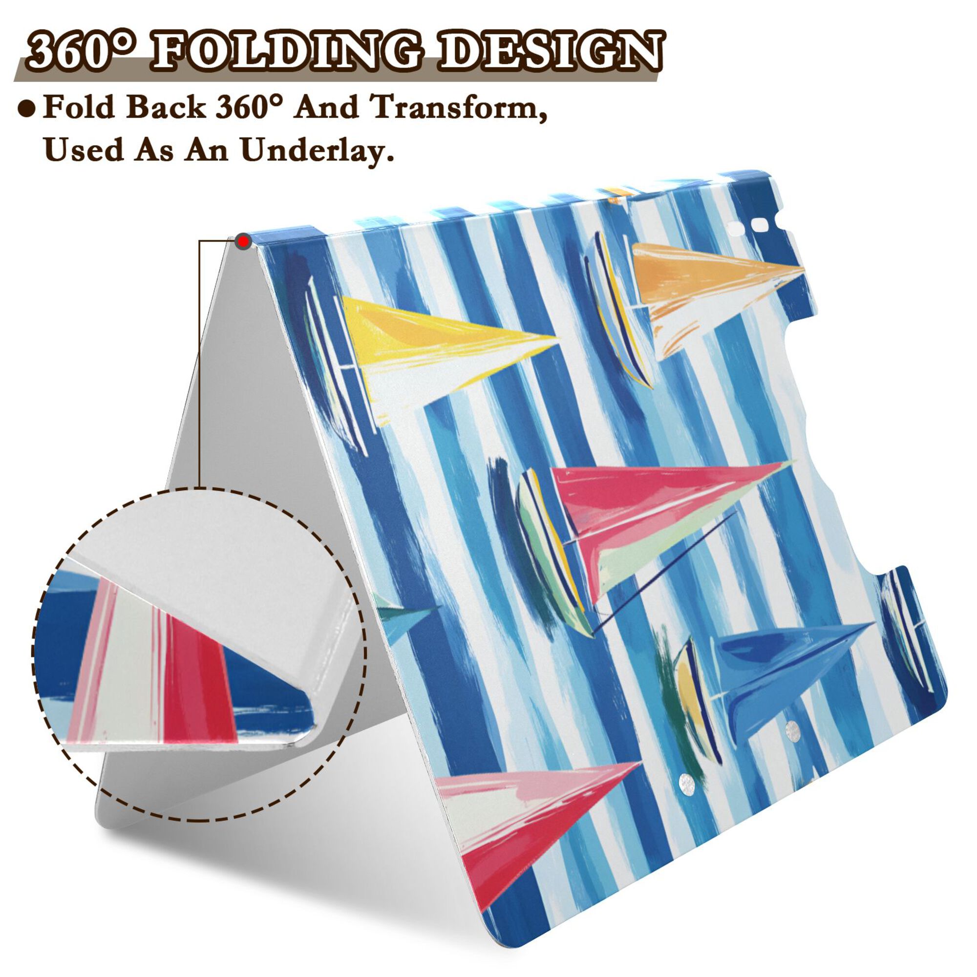 FORMRS A4 Clipboard Folder with Pen Holder Horizontal Foldable School Office Binder, Green Sailboats