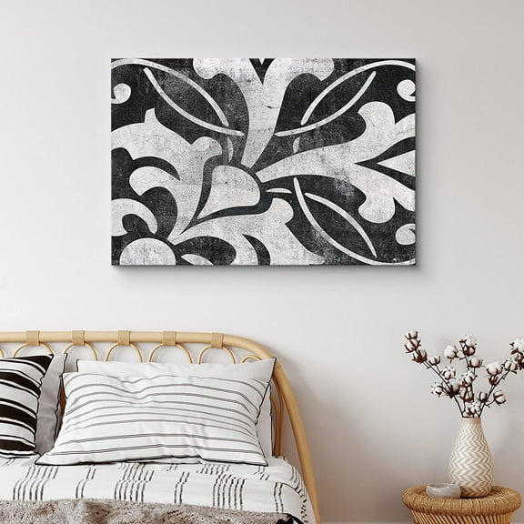PixonSign Canvas Print Wall Art Ornate Flower Inspired Pattern Floral Wilderness Illustrations Minimalist Chic Relax/Calm Grey Dark Black and White for Living Room, Bedroom, Office - 12"x18"