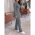 thumbnail image 4 of Two Piece Sets for Women Outfits Ribbed V Neck Top Flare Pants Set Track Suits Long Sleeve Top Jogger Legging Pants Lounge Workout Sets for women Grey 2XL, 4 of 5