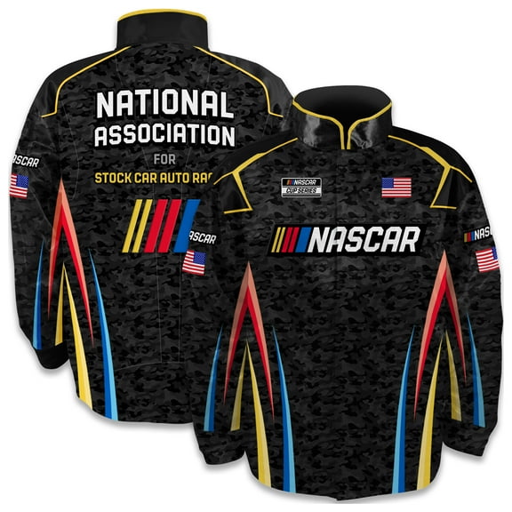 Men's Checkered Flag Sports Black NASCAR  Full-Snap Nylon Uniform Jacket