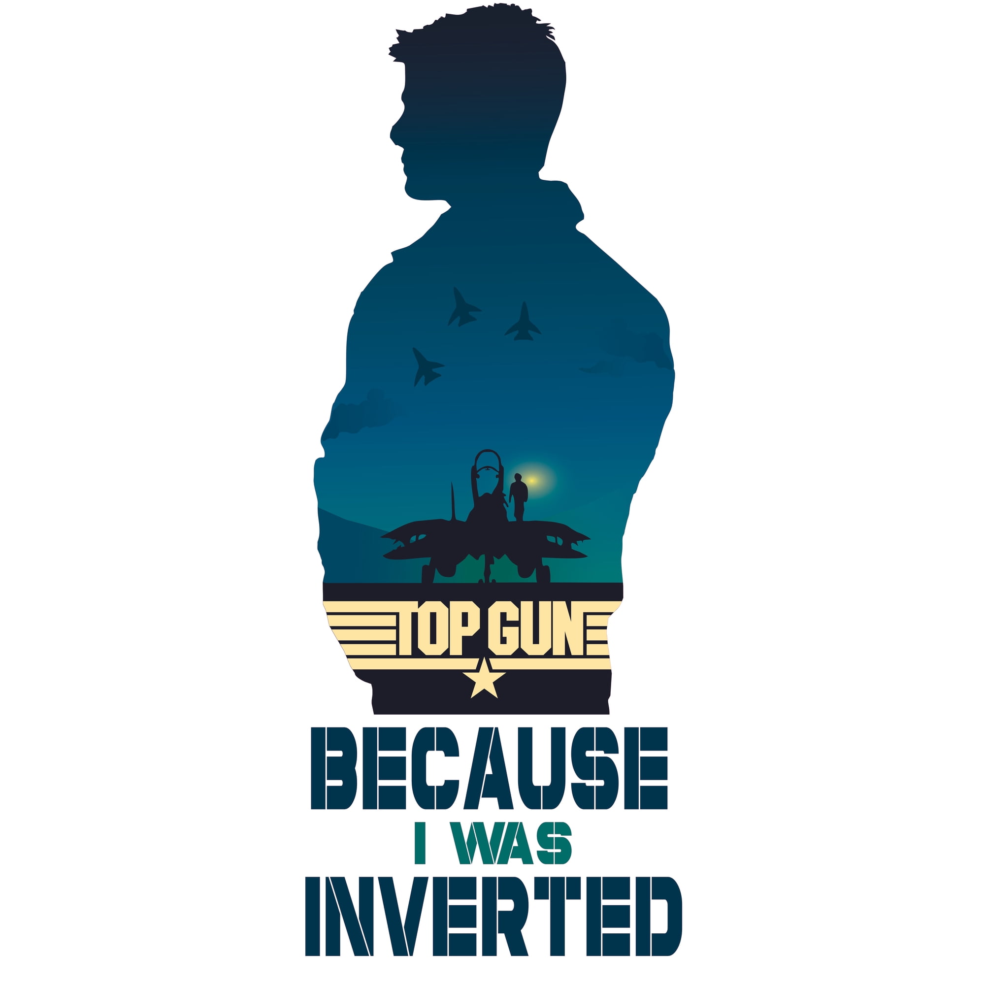 Because I Was Inverted - Bedroom Living Room Decor Maverick Silhouette Top Gun Movie Vinyl Wall Art Decal Quotes | 20" x 42" Removable Home Art F-5 E Tiger II Aircraft Sticker Decoration