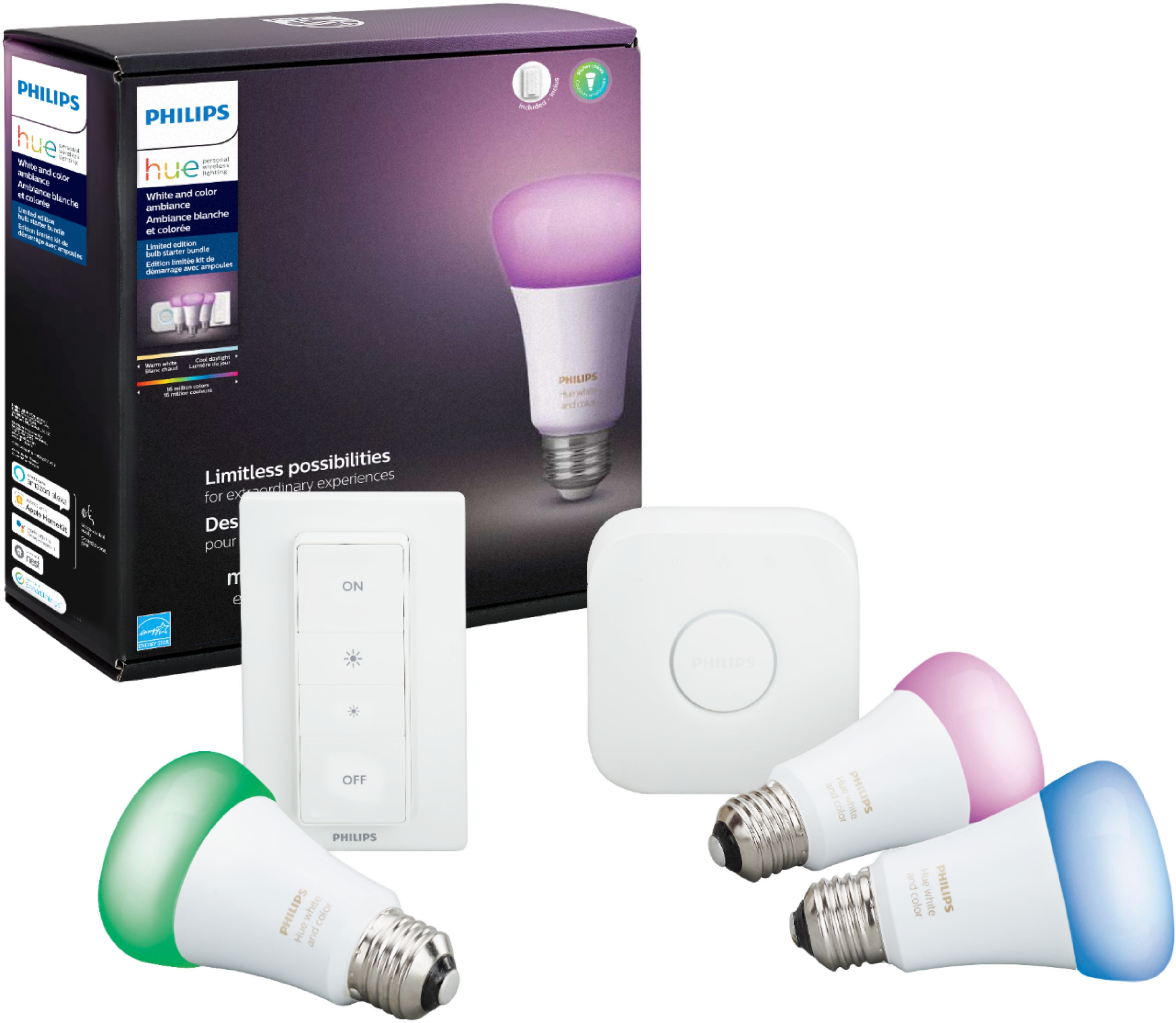 terras meest kennisgeving Philips Hue White and Color Ambiance LED Starter Kit Multicolor 556704 -  Walmart.com