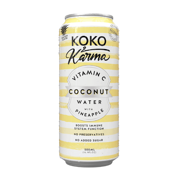 Koko & Karma Pineapple Coconut Water, Vitamin C, No Added Sugar, 16.9 fl oz Can