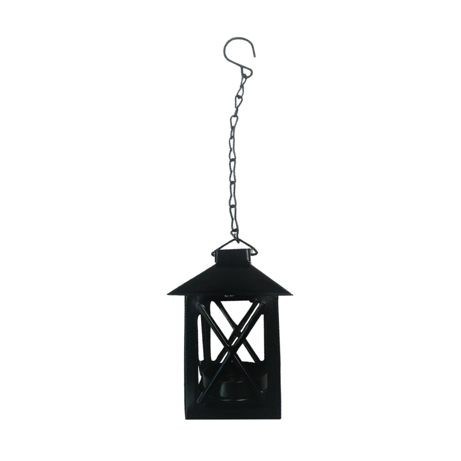 Style Wrought Iron Candle Lantern Hanging Tea Light Holder with Chain Black 