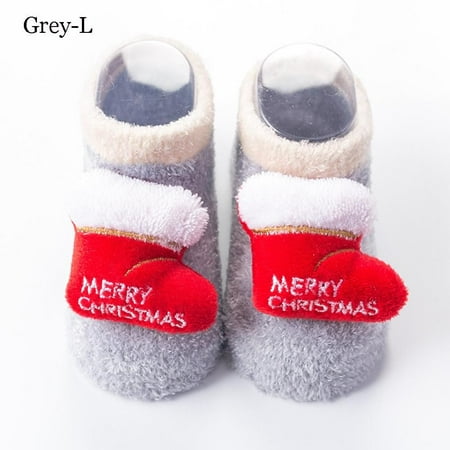 

Newborn Infant Winter Warm Baby Socks Christmas Anti Slip Cartoon GREY L