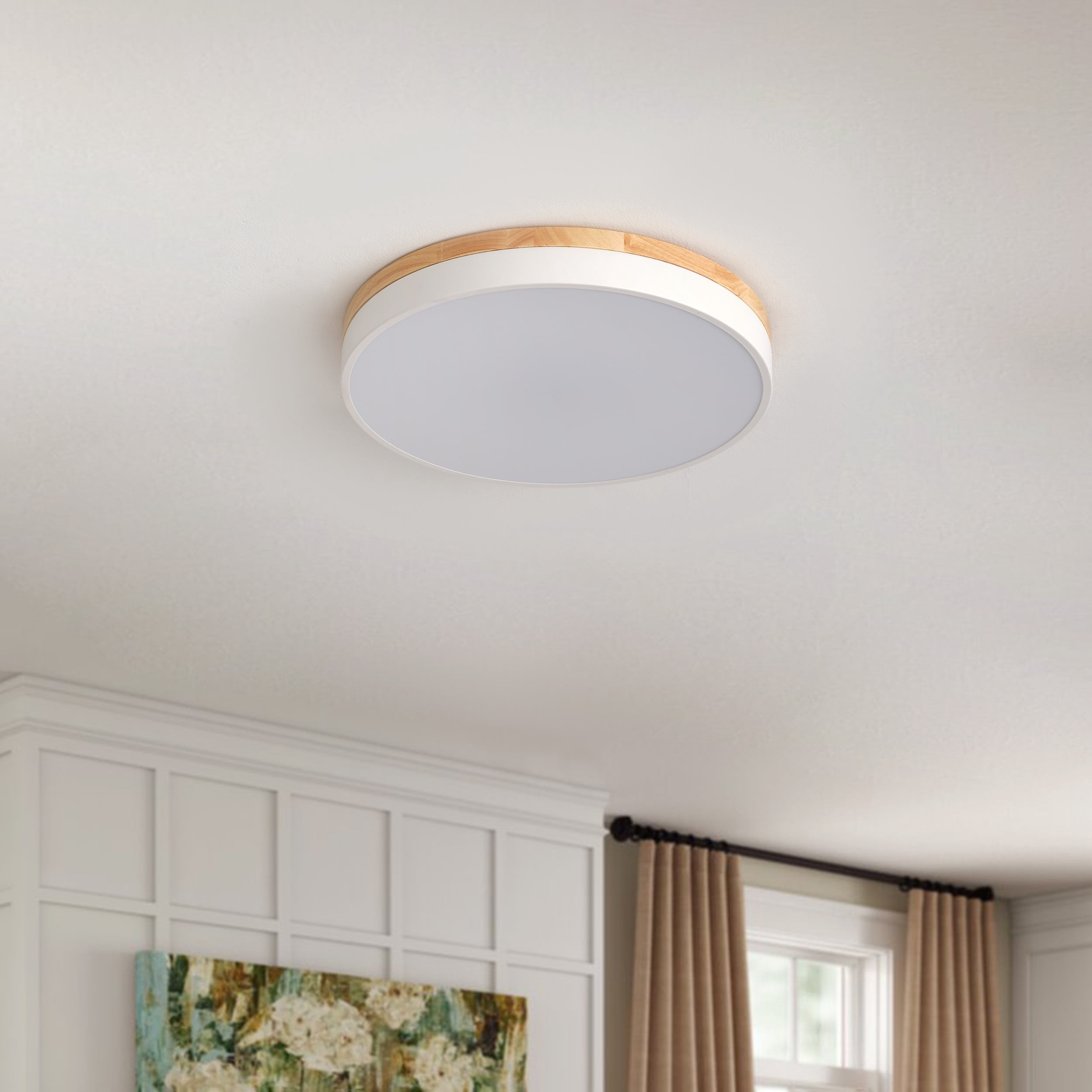 Modern Minimalist Close to Ceiling Lighting, Wood LED Flush Mount Ceiling Light for Bedroom Kitchen Hallway