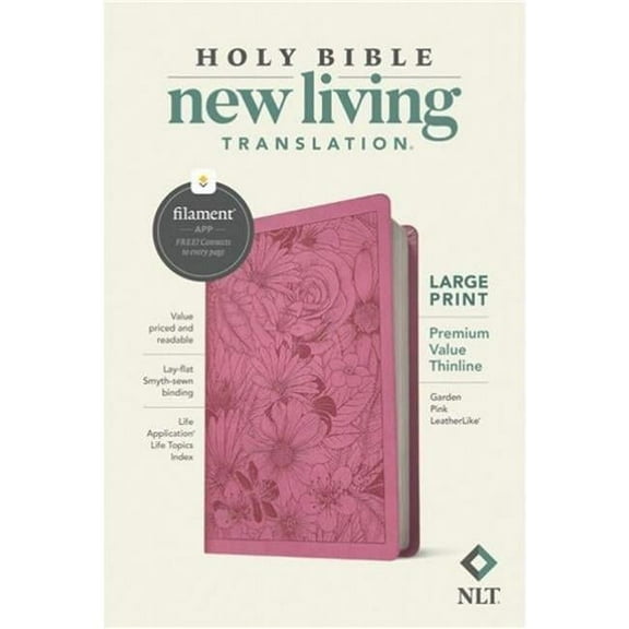 Tyndale House Publishers 265192 NLT Large Print Premium Value Thinline Bible & Filament Enabled-Garden, Pink