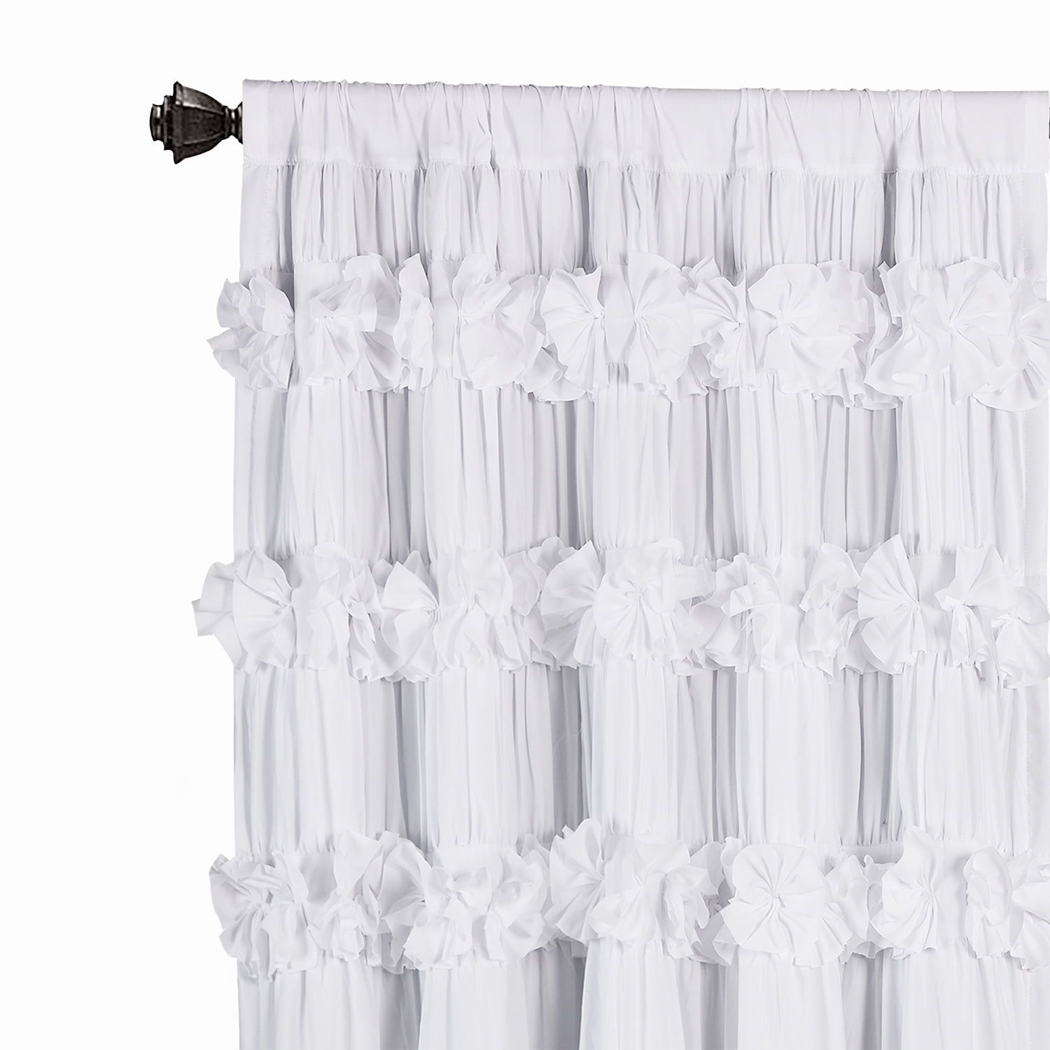 EvJk White Blackout Window Curtain 54" x 84", 2 Panels Curtains with Handmade Ruffles