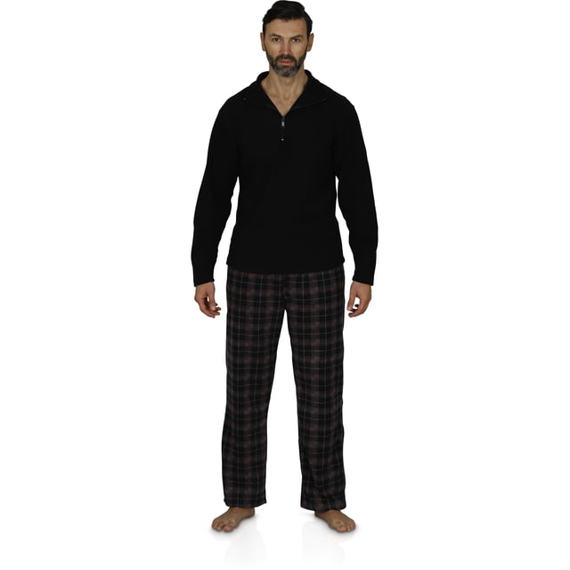 Ensemble de Pyjama pour Homme à Manches Longues avec Haut et Pantalon à Carreaux en Molleton