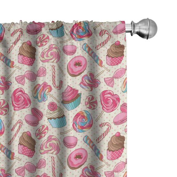 Ambesonne Candy Cane Curtains, Yummy Food on Dots, Pair of 28"x63", Multicolor