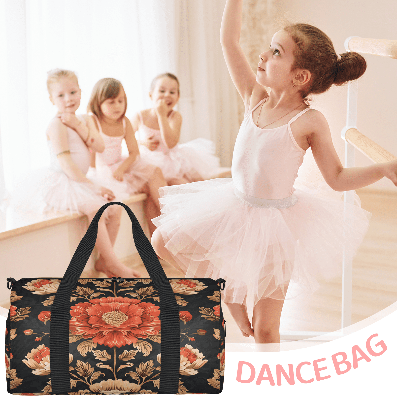 Herdesigns Vintage Gym Bag for Women, Duffle Bag for Travel Sport, Floral Lightweight Waterproof Carry on Weekender Dance Yoga Workout Bags