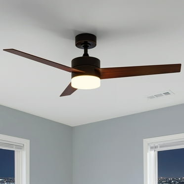 Uforic 52" Modern Ceiling Fan with LED Light and Dimmable Remote,6-Speed Reversible DC Motor, 3-Blade Timing Industrial Ceiling Fan for Living Room, Bedroom, and Outdoor Terraces, Walnut