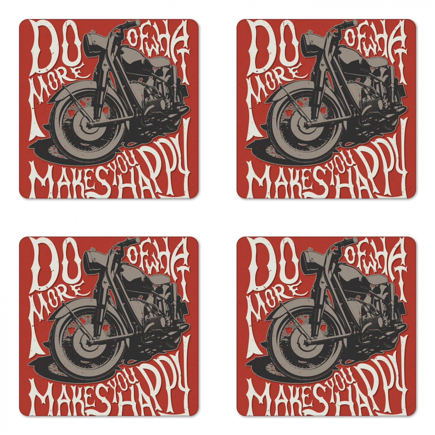 Motorcycle Coaster Set of 4, Retro Bike with Uplifting Lettering Free