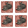thumbnail image 1 of Motorcycle Coaster Set of 4, Retro Bike with Uplifting Lettering Free Spirited Rider Words, Square Hardboard Gloss Coasters, Standard Size, Red Warm Taupe and White, by Ambesonne, 1 of 2