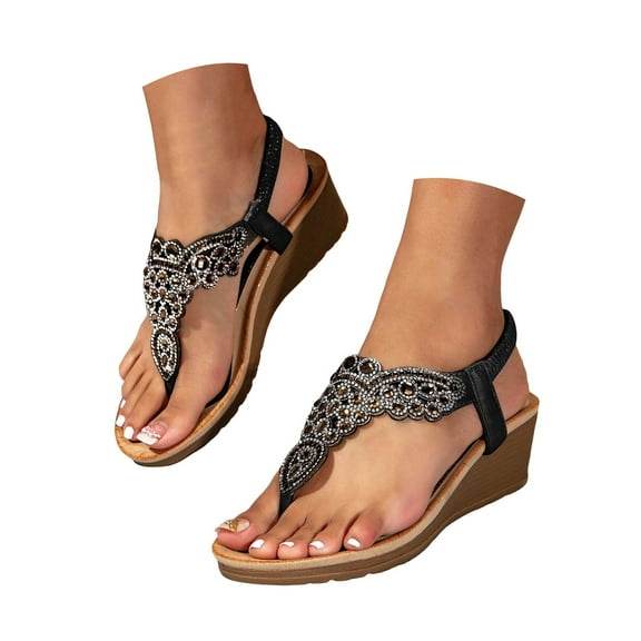 Dakaela Women's Low Wedge Heels Sandals Summer Dressy Platform Flower Shoes Open Toe Casual Sandal