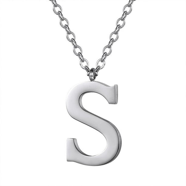 PROSTEEL Colgante Inicial S Collar de plata con letra del alfabeto, collar de acero inoxidable para mujeres y niñas, regalo de cumpleaños de joyería con encanto de nombre personalizado