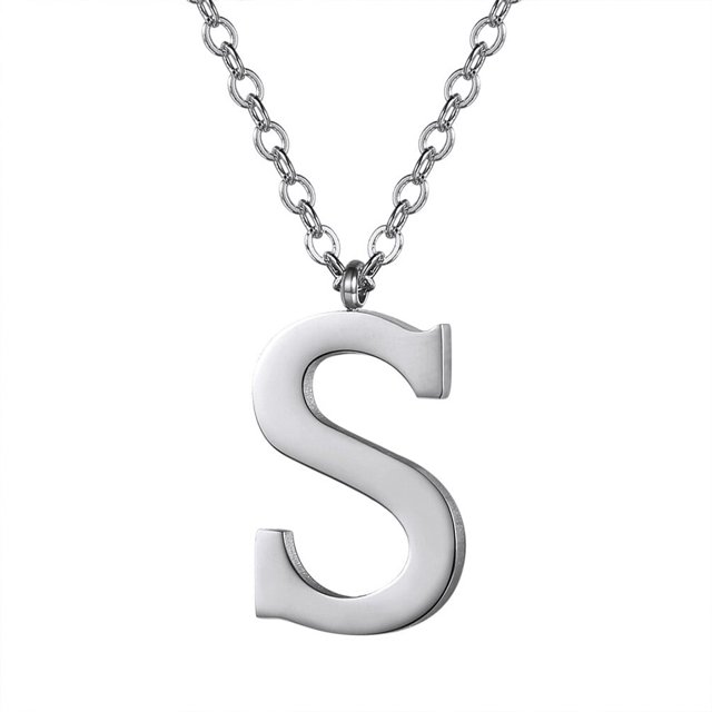 PROSTEEL Colgante Inicial S Collar de plata con letra del alfabeto, collar de acero inoxidable para mujeres y niñas, regalo de cumpleaños de joyería con encanto de nombre personalizado