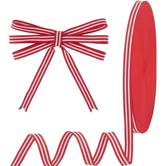 50 Yards Red White Striped Ribbon 3/8 Inch Grosgrain Ribbon Polyester Fabric Candy Cane Ribbon for Gift Wrapping New Year Craft Sewing Home Party Wedding Decoration