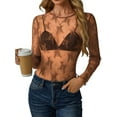 thumbnail image 2 of UVN Mesh Tops for Women Sheer Lace Long Sleeve Shirts Sexy Y2k See Through Party Club Blouse, 2 of 7