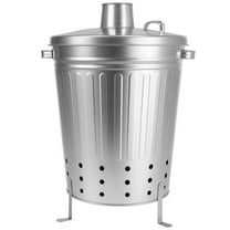 Gardenised QI004912 Silver Galvanized Steel Outdoor Incinerator Can Large Garden Waste Burner Bin with Lid Ventilation Holes & Raised Legs