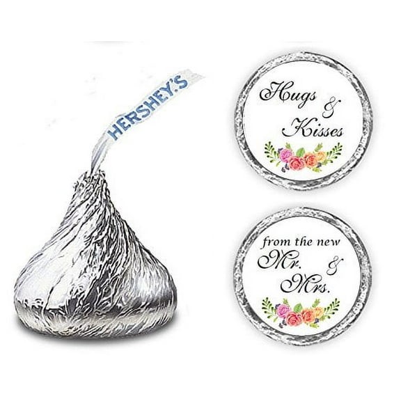 324 Floral Roses Hugs and Kisses from the new Mr. & Mrs. Kisses Wedding Stickers, Chocolate Drops Labels Stickers For Weddings, Bridal Shower Engagement Party Decorations, Favors For Kisses