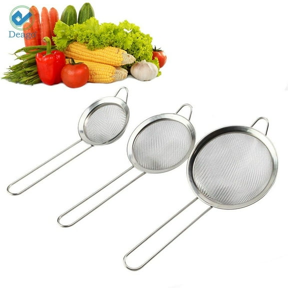 Deago Set of 3 Stainless Steel Fine Mesh Strainers Colanders and Sifters Crafted for Kitchen Food Tea Coffee Rice Vegetable