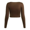 thumbnail image 4 of Tshirts For Women Autumn Winter Solid Color Deep U Neck Long Sleeve Slim Sexy Casual Crop Tops T Shirts Holiday Wear, 4 of 8