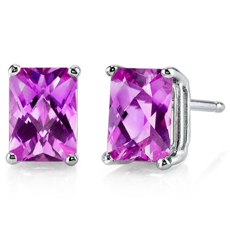 14k White Gold Pin Peora 2.50 Ct T.G.W. Radiant-Cut Created Pink Sapphire 14K White Gold Stud Earrings ()