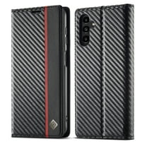 for Samsung Galaxy S24 FE Carbon Fiber Texture Wallet Case, Kickstand Magnetic Full Body Protection Card Slots and Cash Pocket Shockproof Phone Cover for Samsung Galaxy S24 FE, Vertical Line
