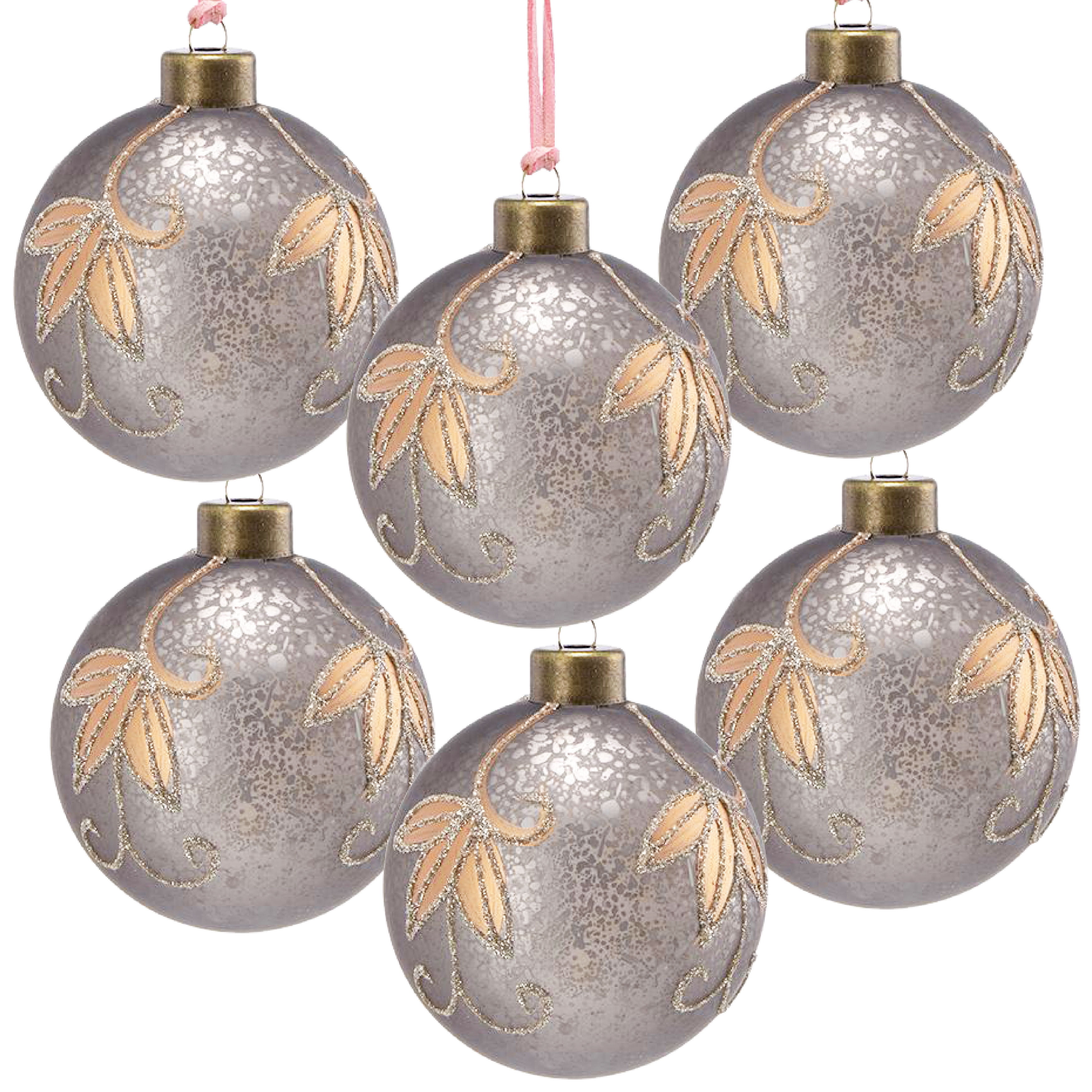 Set of 6 Glass Christmas Ball Ornaments with Glitter and Painting Design by Riccardo Tree Decor