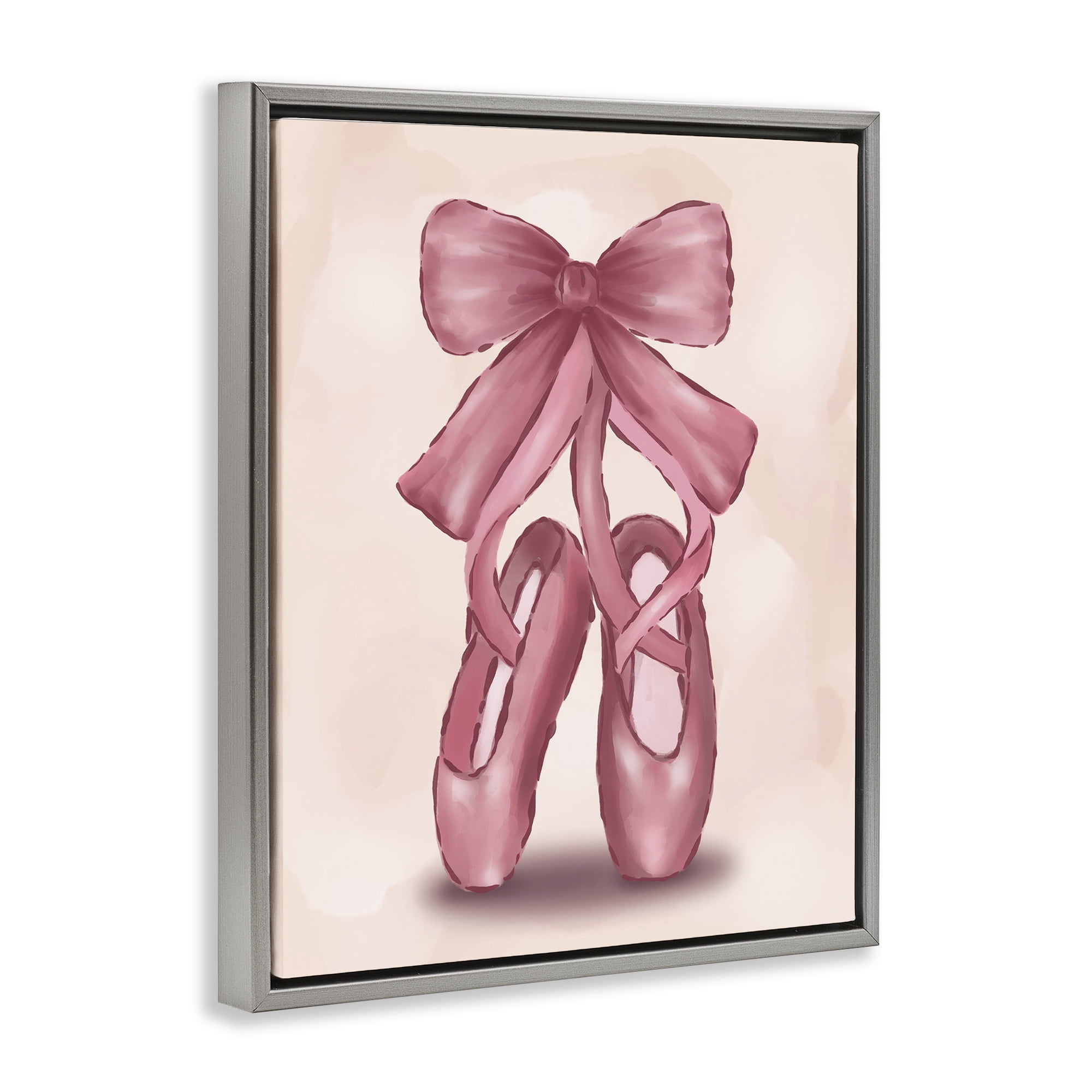 Stupell Industries Ballet Slippers Bow Entertainment Painting Gray Floater Framed Canvas Art Print Wall Art, 17 x 21