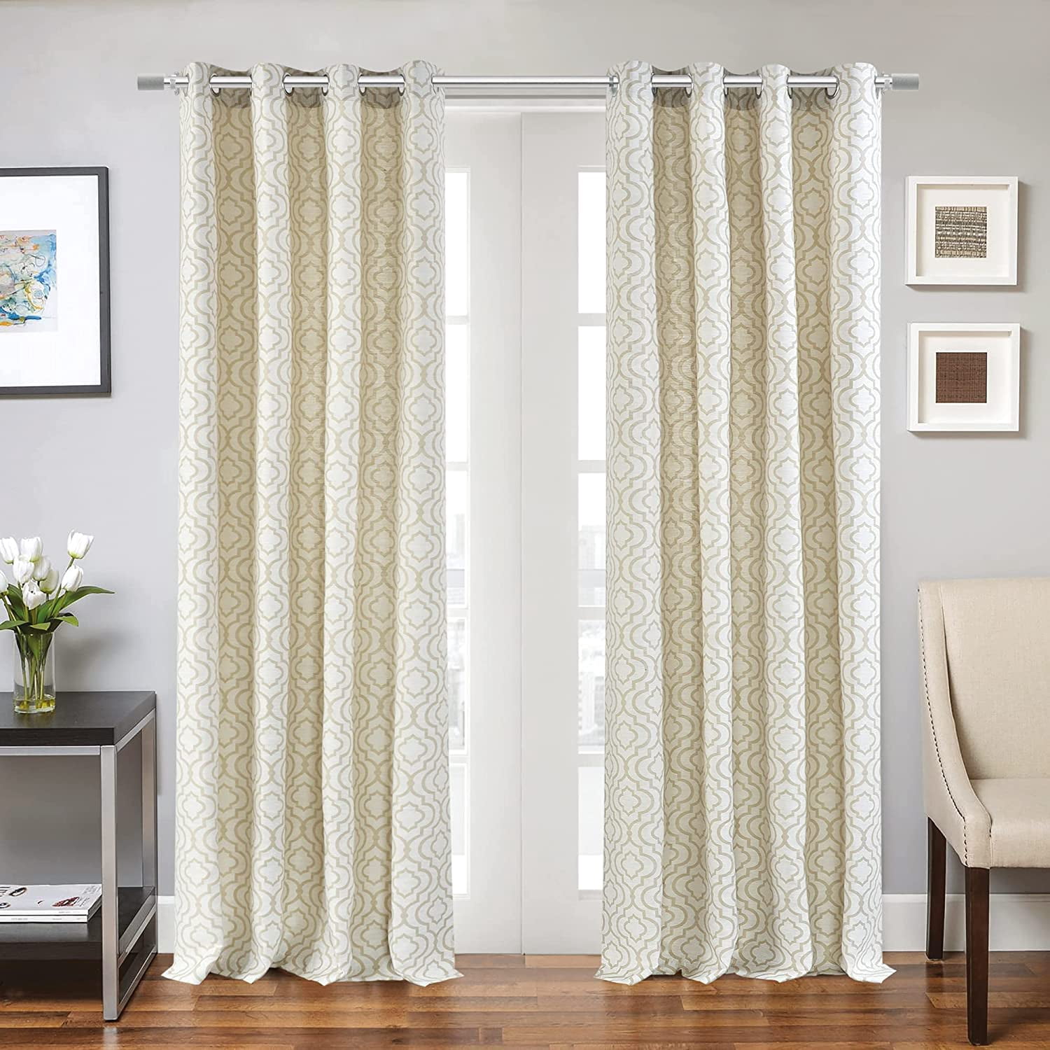 Deco Window 52 -144 Extendable Curtain Rod with Brackets for Windows with Cylinder Marble Finials (25mm Diameter, Satin Silver)