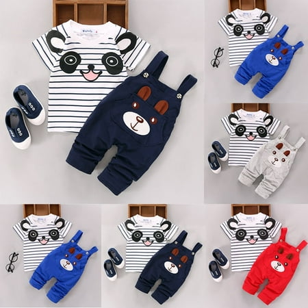 2pcs Cartoon Toddler Baby Infant Boys Outfits T-shirt+Bib Pants Kids Clothes Set