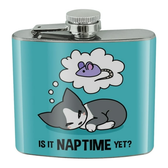 Is It Cat Naptime Yet? Dreaming Stainless Steel 5oz Hip Drink Kidney Flask