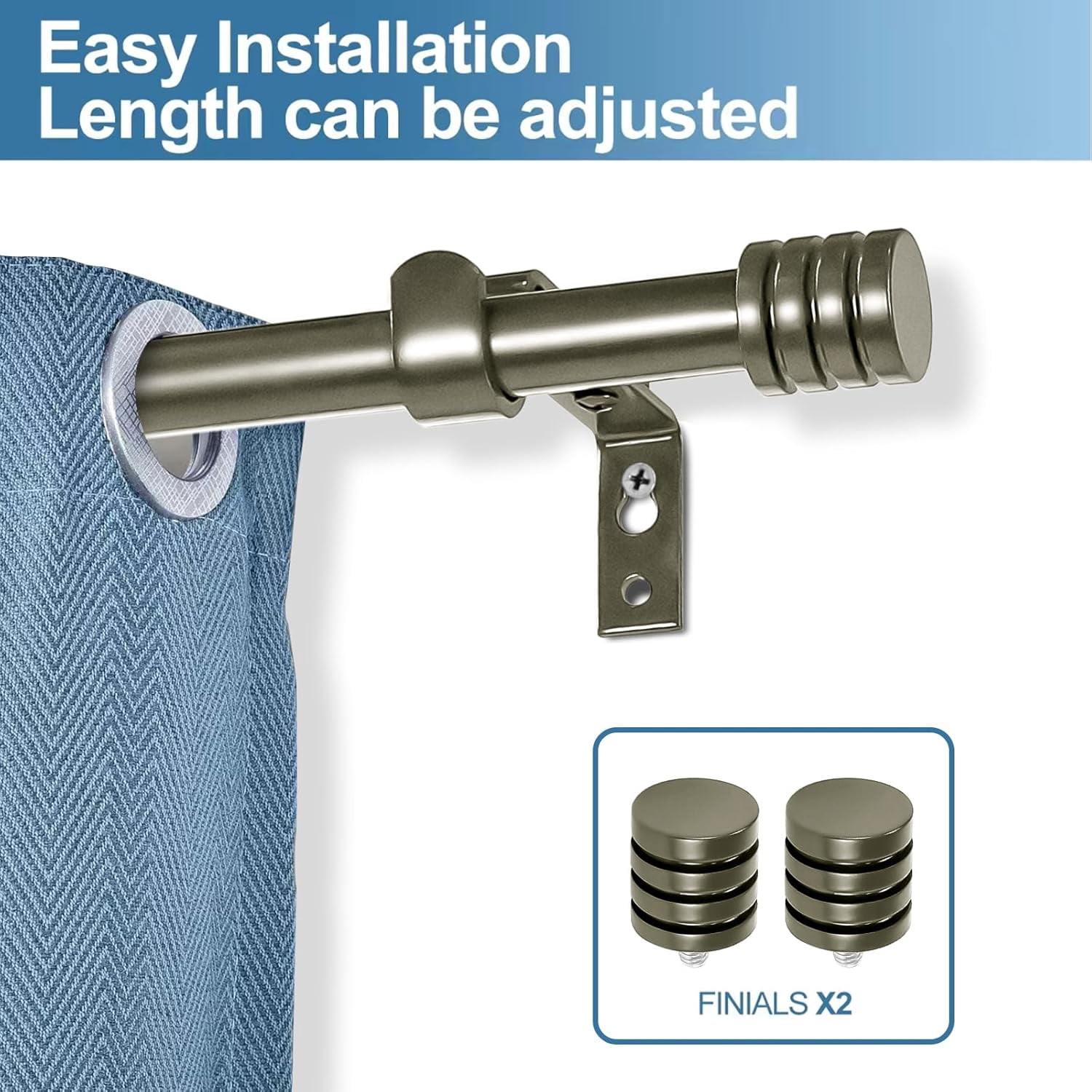 Urbanest Adjustable Single Curtain Rod Set Aspire Finials – 5/8-Inch Diameter, With Antique Gold Rod, 28–48 Inches