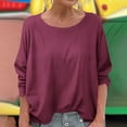 thumbnail image 2 of ShomPort Tshirts for Women Long Sleeve Solid Color Crew Neck Tops Casual Comfy Everyday Collarless Blouses, 2 of 6