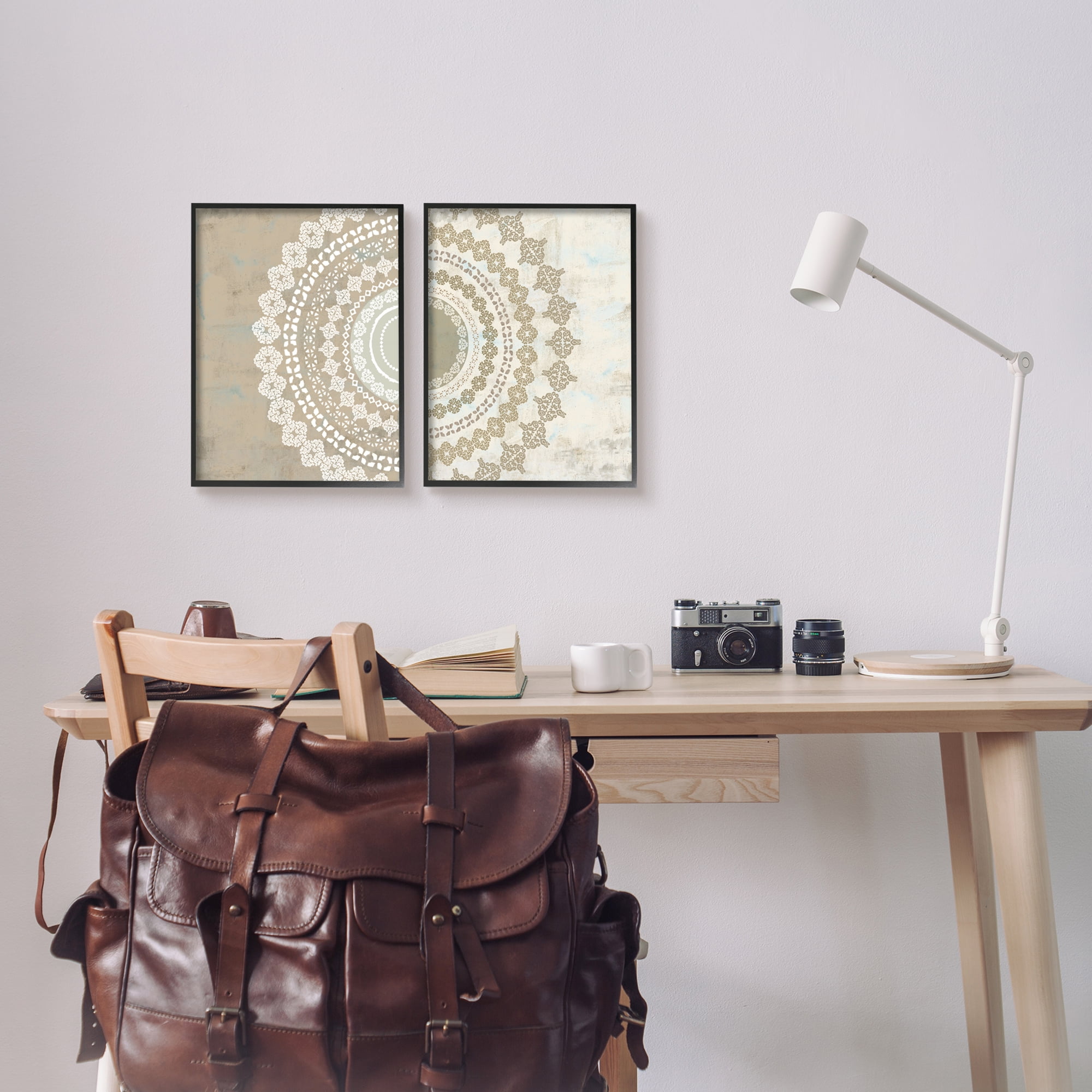 Stupell Rustic Mandala Boho Pattern Abstract Painting Black Framed Art Print Wall Art, Set of 2