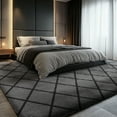 thumbnail image 4 of Pentantan 5ft x 8ft Shag Area Rugs for Living Room, Modern Grid Fluffy Bedroom Carpet, Black & Gray, 4 of 8