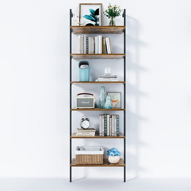 ODK Ladder Shelf, 87 Inches Wall Mounted Ladder Bookshelf with Metal