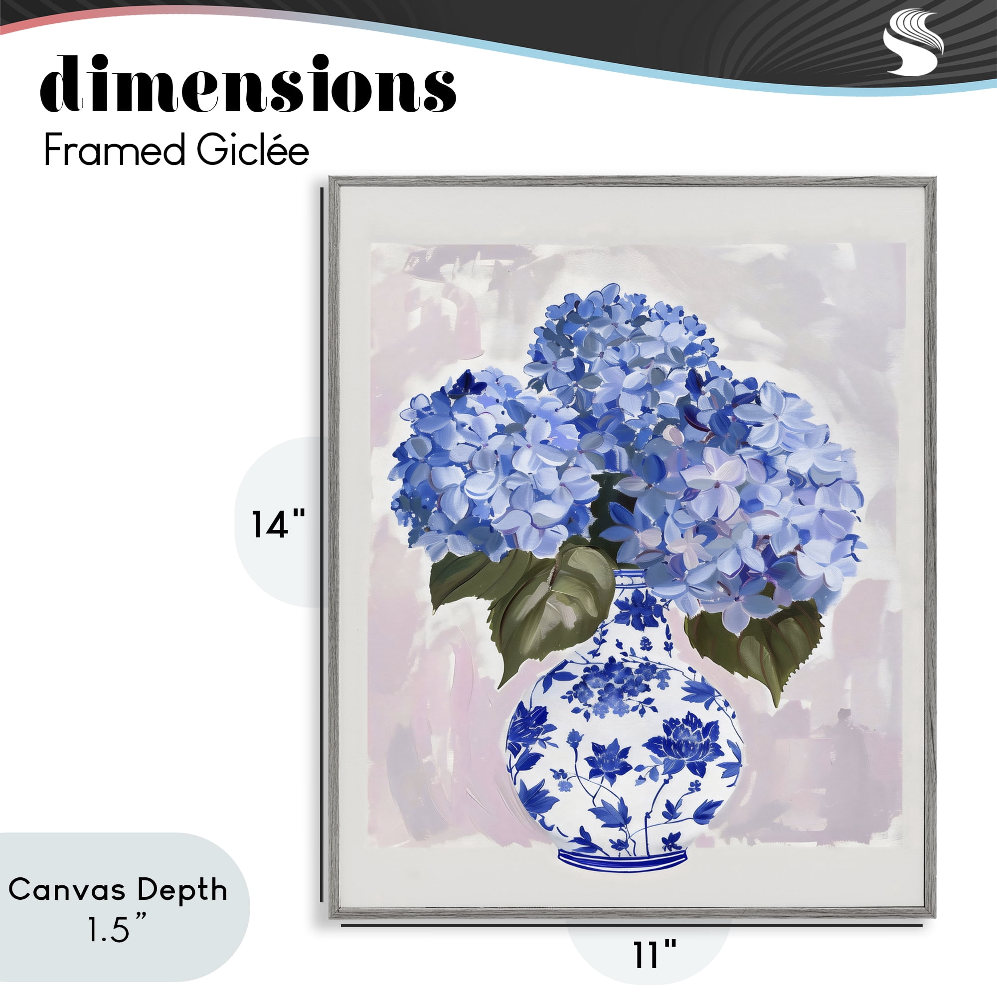 Stupell Industries Blue Hydrangea in Porcelain Vase Gray Framed Giclee Art, design by The Prints Vibe