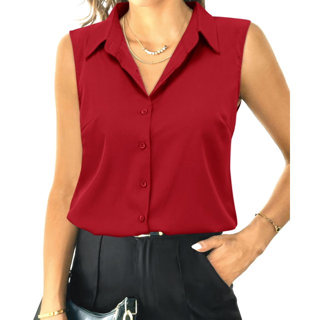 Blusa HOTOUCH para mujer, sin mangas, roja, para trabajo de oficina